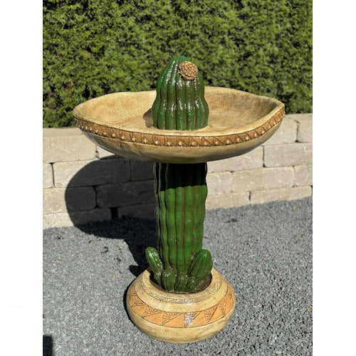Desert Sombrero and Potted Cactus Birdbath Hat sculptural