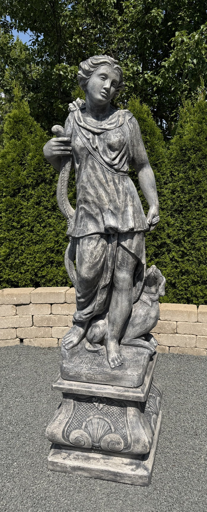 Diana statue life size Artemis garden sculpture on a pedestal outdoor estate  décor