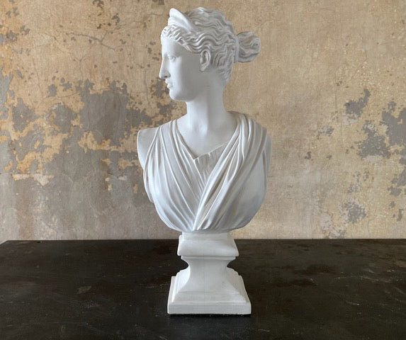 Diana bust statue shown by herself but is paired with Apollo sculpture