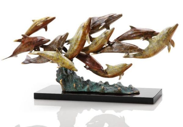 Dolphin Swimming in School Sculpture High-End Brass Décor