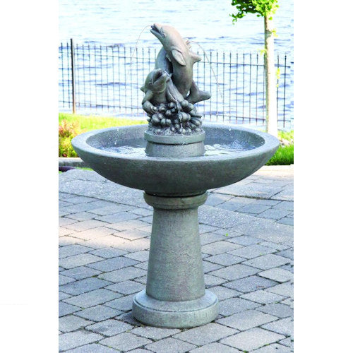 Dolphin Trio Spouting Garden Fountain Playing Waves Cement Spilling Cement