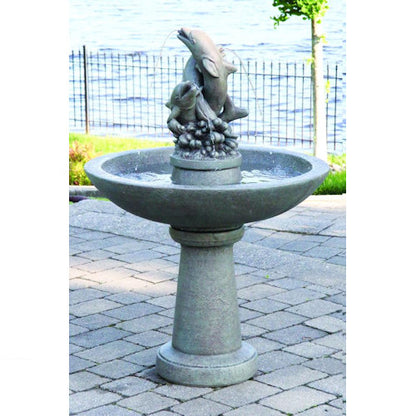Dolphin Trio Spouting Garden Fountain Playing Waves Cement Spilling Cement