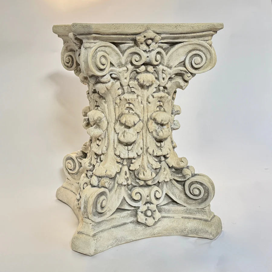 Double Corinthian column table base with acanthus detailing Classical Greek & Roman inspired pedestal