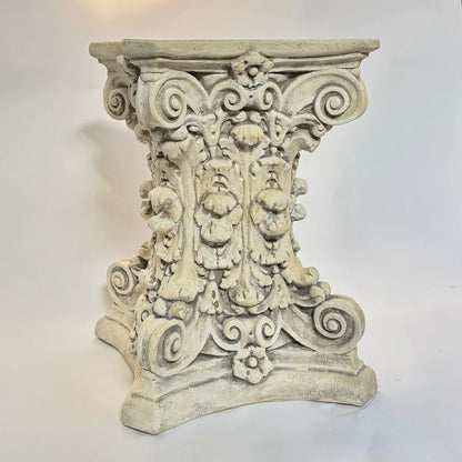 Double Corinthian column table base with acanthus detailing Classical Greek & Roman inspired pedestal