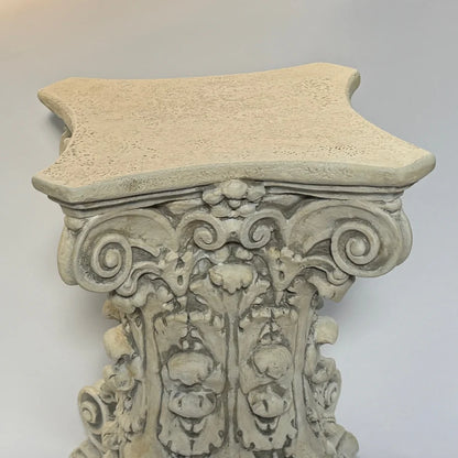 Double Corinthian column table base with acanthus detailing Classical Greek and Roman inspired pedestal