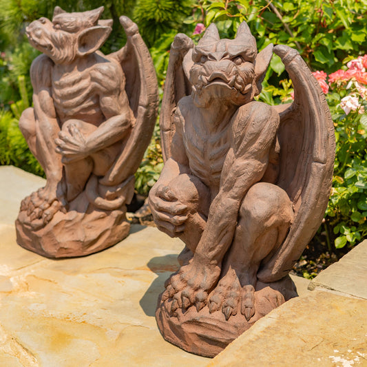 gargoyle garden statues set of 2 winged gothic guardians pair of sculptures