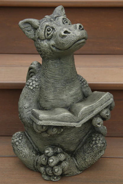 Booksy the Reading Dragon Cement Statue – Whimsical Garden Art