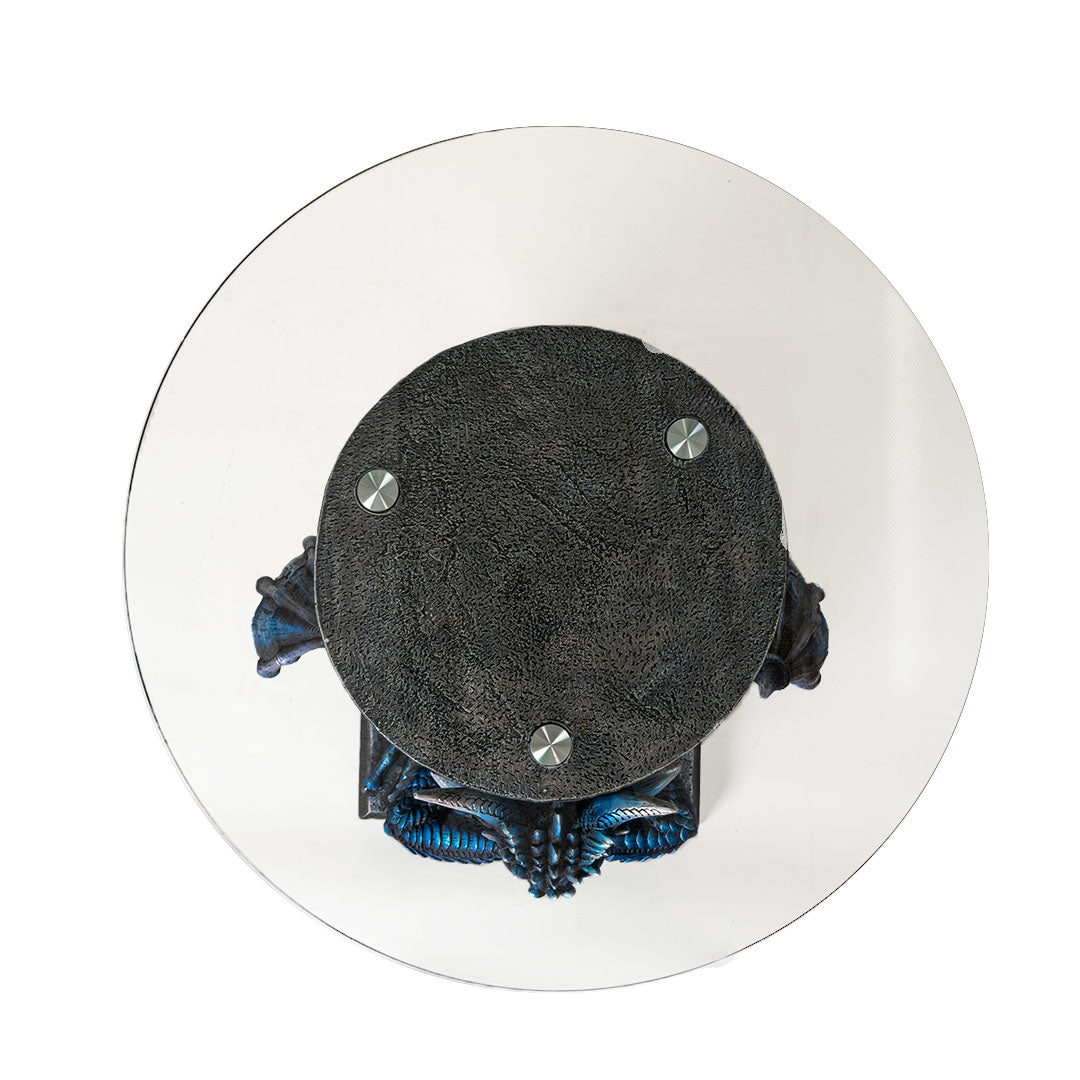 Top View Dragon sword glass top table fantasy sculpture accent table or pedestal