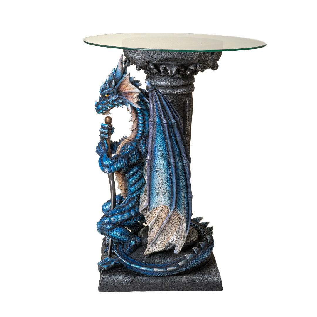 Side view Dragon holding sword table base with glass top with column glass top