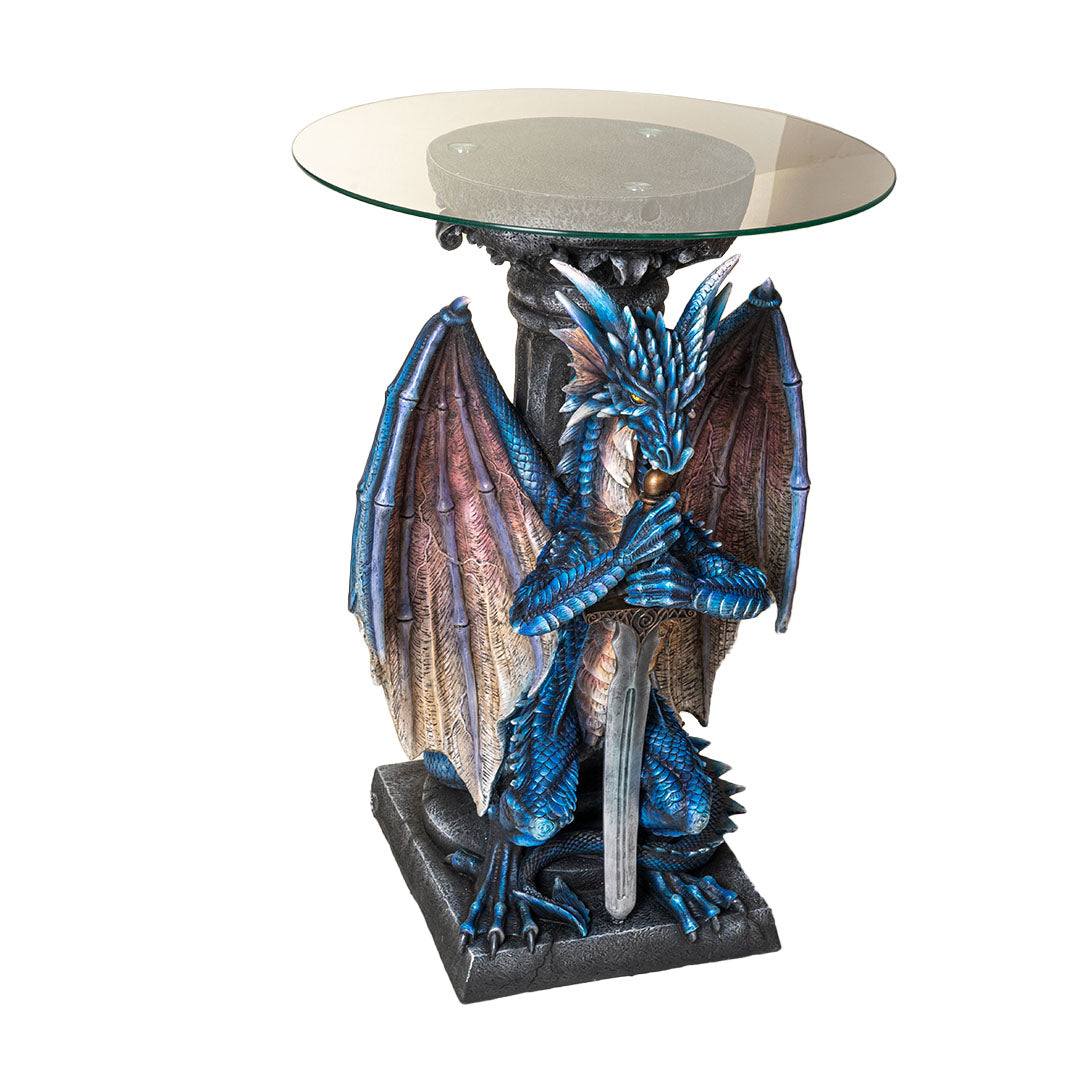 Dragon holding sword table base with glass top sculptural Pedestal