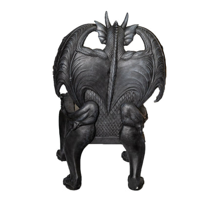 Gothic dragon throne resin chair back view of sculptural detailing of seating