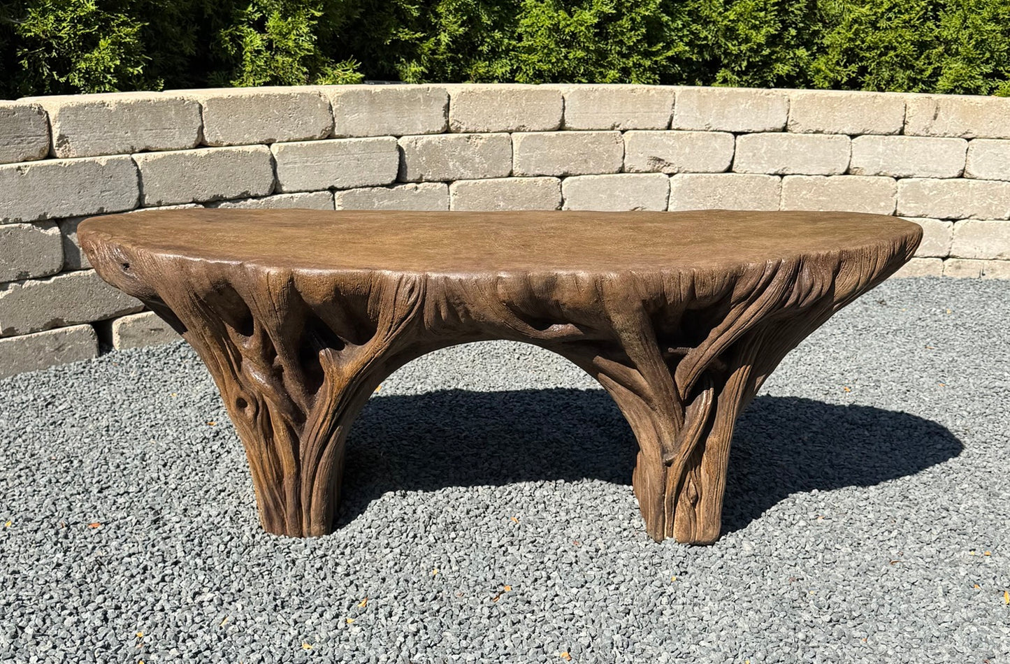 Driftwood Garden Bench outdoor seating made  of cast stone garden sculpture