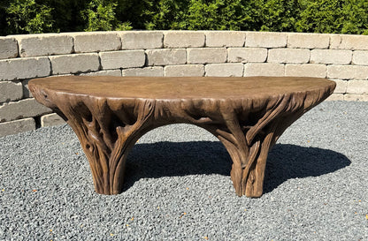 Driftwood Garden Bench outdoor seating made  of cast stone garden sculpture