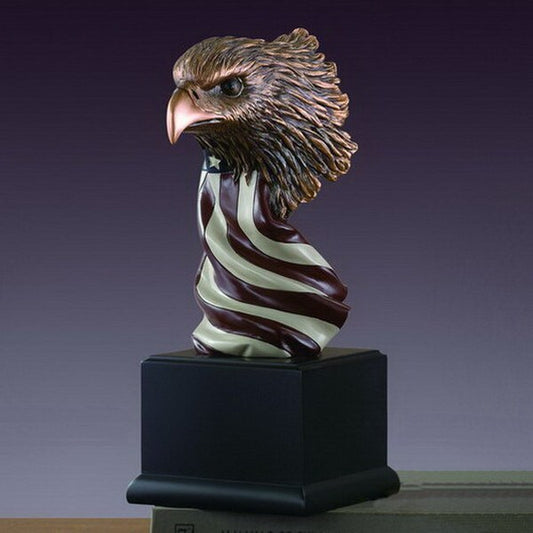 Eagle Head Bust with American Flag Statue Sculpted Artwork Study Award