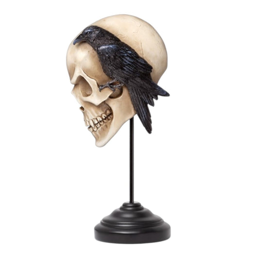 Edgar Allan Poe Inspired Raven Skull Statue bust on Steel pole