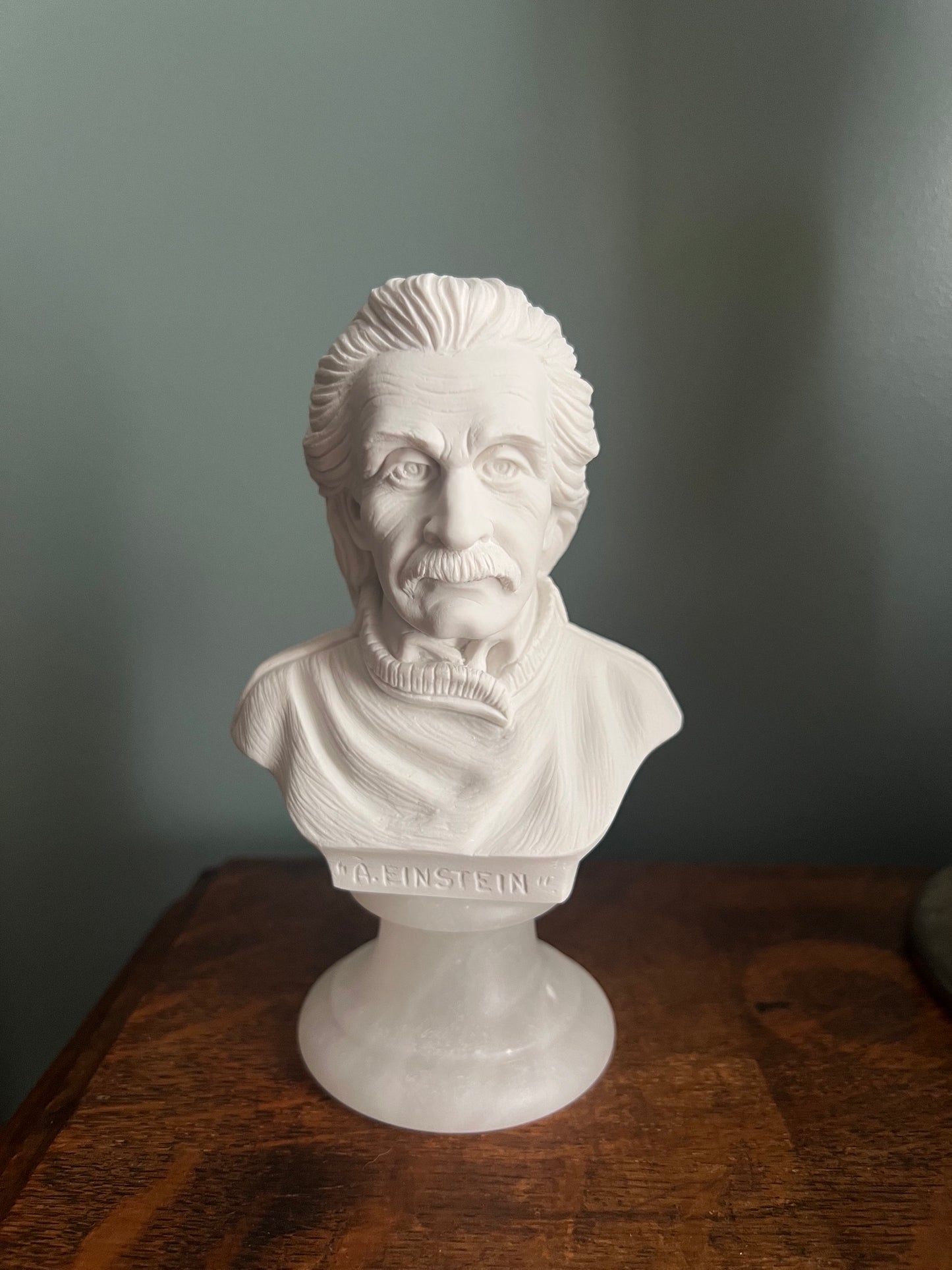 Bonded alabaster bust of Nobel Prize physicist Albert Einstein