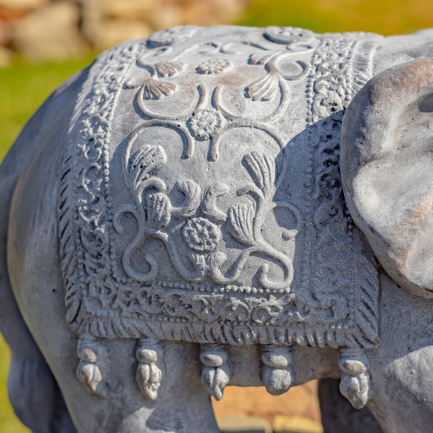 Classic Elephant Garden Statue with Decorative Carved Details