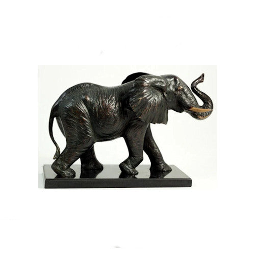 Elephant Sculpture Brass On Wood Base