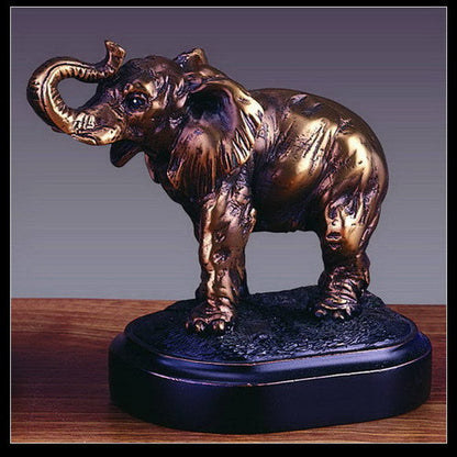Trunk Raised Elephant Award Statue Bronze finish on black base