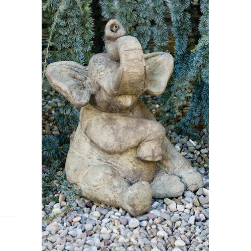 Elephant Sitting Piped Water Feature Statue