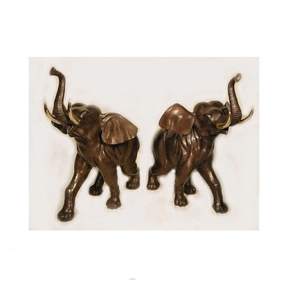 Elephants Right & Left Statues Trunk Up Bronze