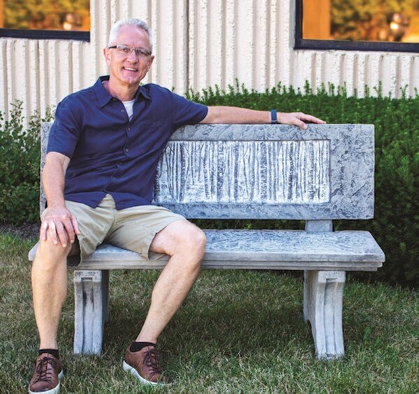 Embrace the elegance and functionality of our Grand Birch Bench Cement man sitting showing size 