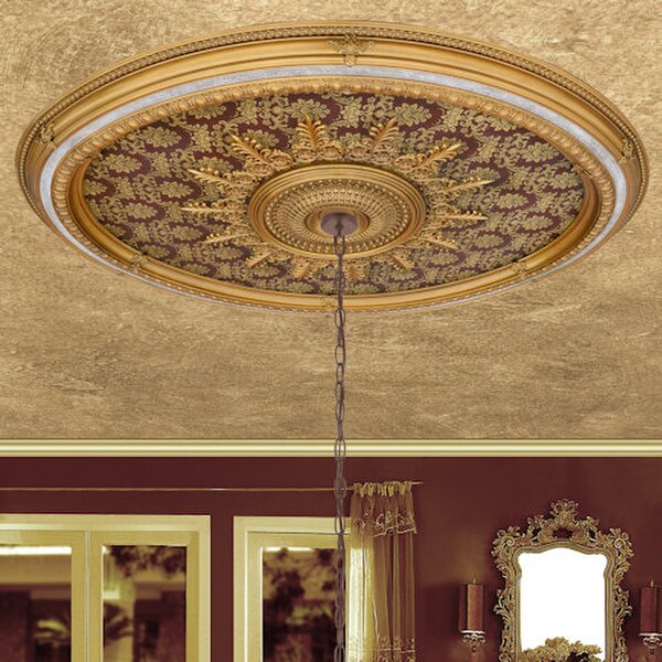 Huge Brocade Oval Chandelier Ceiling Medallion Burgundy gold sculptural