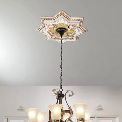Unique Ivory and Gold Eight Pointed Star Chandelier Ceiling Medallion