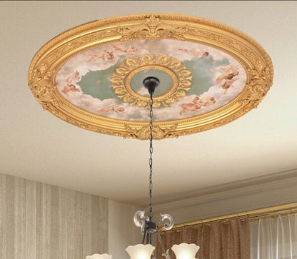 Classical Clouds Cherubs Sky Oval Ceiling Medallion Decorative frame