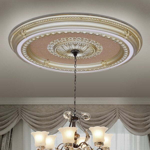 Rose Gold Round Ceiling Medallion dimensional detailing Acanthans leaf