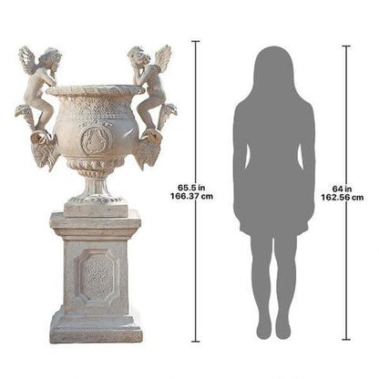 Versailles Cherub Urn and Plinth Pairing Ornate Statuary Vase Display