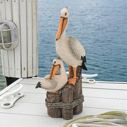 Oceans Perch Pelican Garden Sculpture Realistic color Beach Statuary