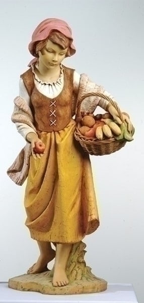 shepherdess nativity young villager Sculptures holding fruit basket statues Fontanini