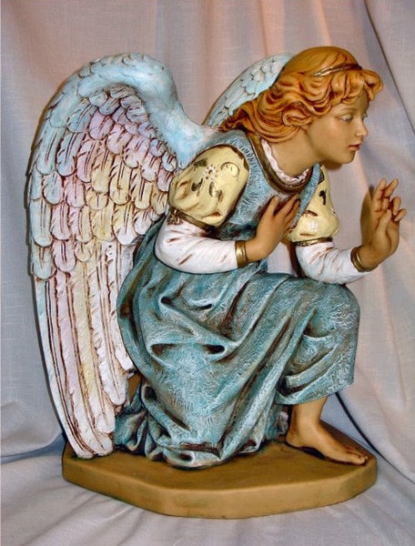 Italian Nativities Angel Blue Kneeling Statue By Fontanini Large Holy