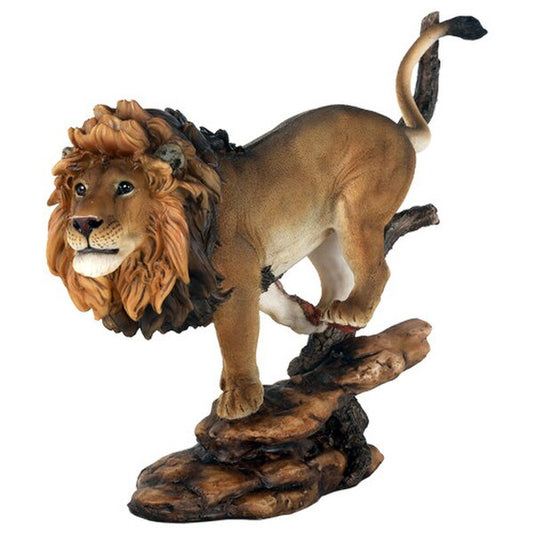 Lion Running Down Rock Figurine Action Depiction Sculpture Statue