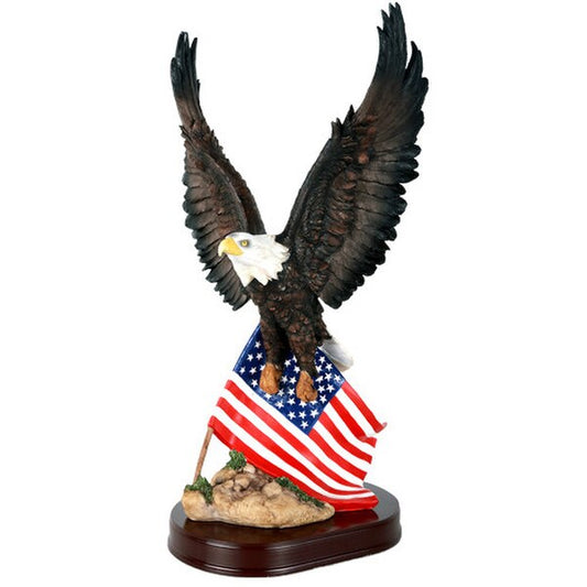 Award Eagle on Flag Statue Wood Base Large Scale Bird Hero