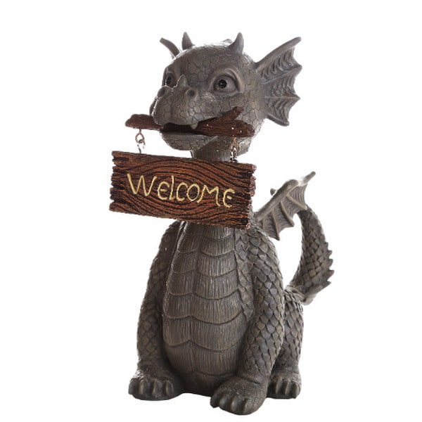 Garden Dragon with Welcome Sign Statue Greeting Decorative