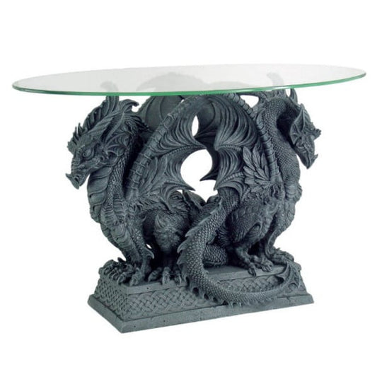 Double Dragon Accent Table Sculpture with Glass Top