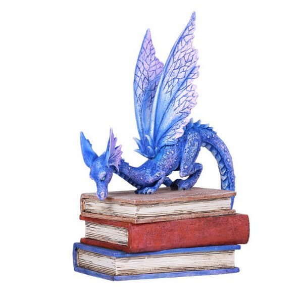 Dragon on Books Statuette Sculpture Finished in Blue Serpent