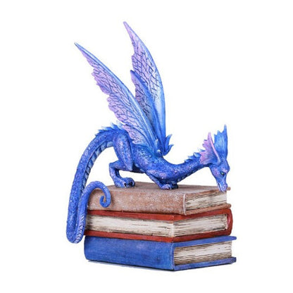 Blue Dragon on Three Books Statue Gothic Statuary Figurine Artwork