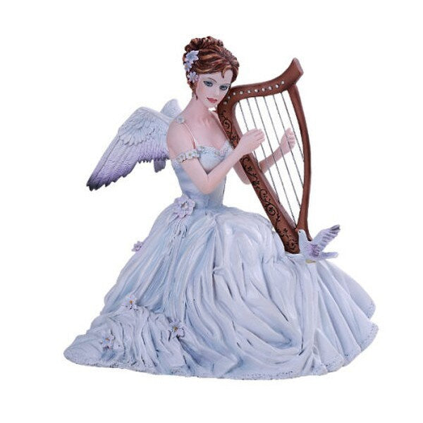Chorus Fairy Playing Harp Statue Figurine Statuette Sculpture Art