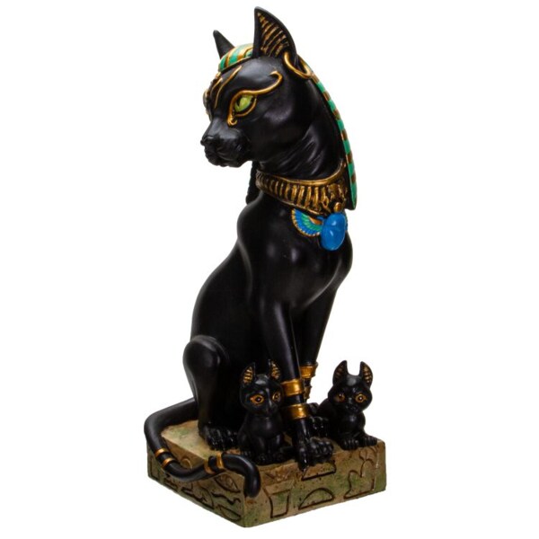 Royal Egyptian Bastet Figurine Baby Statue Goddess with Child