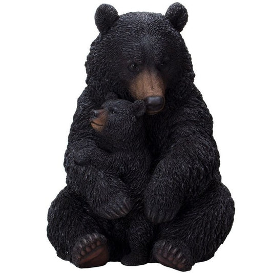 Black Bear with Cub Garden Statue Mother Proctecting Forest Decor
