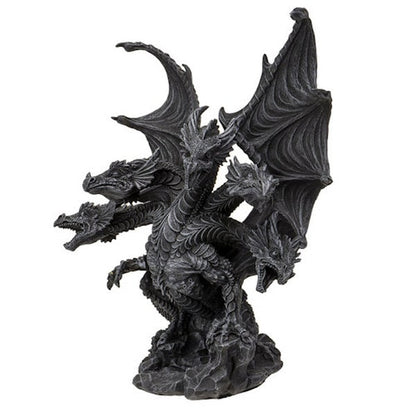 Dark Hydra Four-Headed Dragon Statue striking greystone finish sculpture
