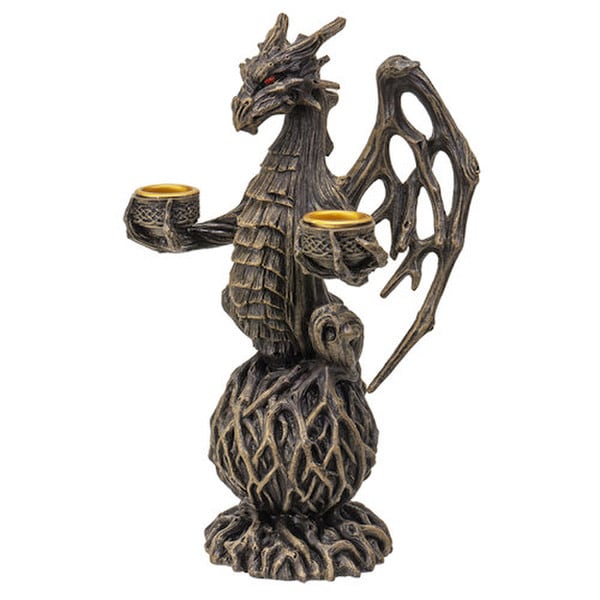 Forest Guardian Dragon Candleholder Incense Burner Statue Celtic Art