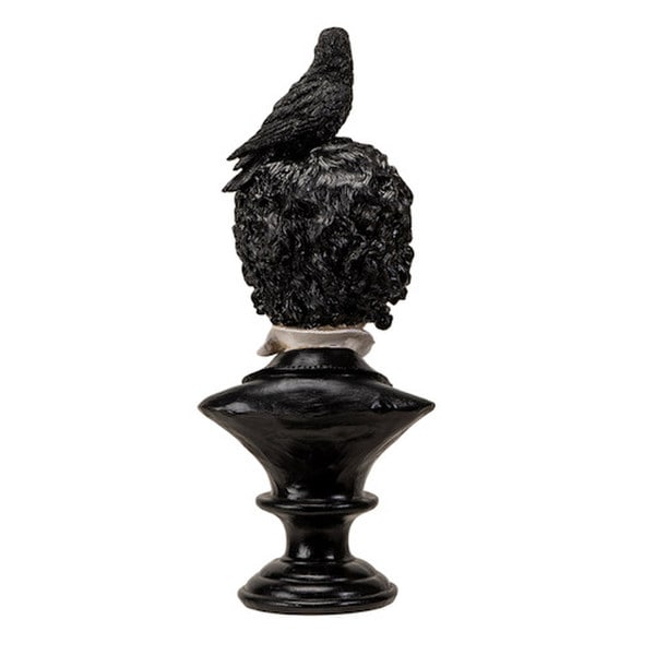 Edgar Allen Poe Bust with Raven Statue Back View of Sculpture Head