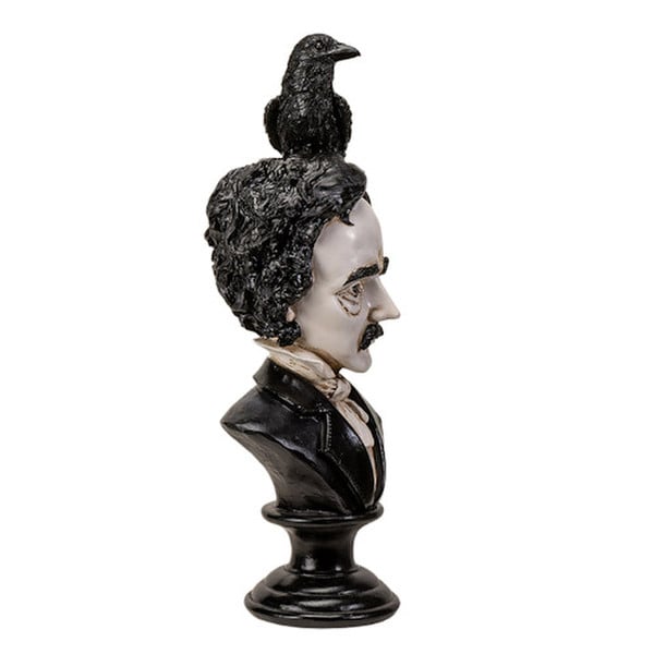 Edgar Allen Poe Bust with Raven Statue Poet Portrait sculpture figurine