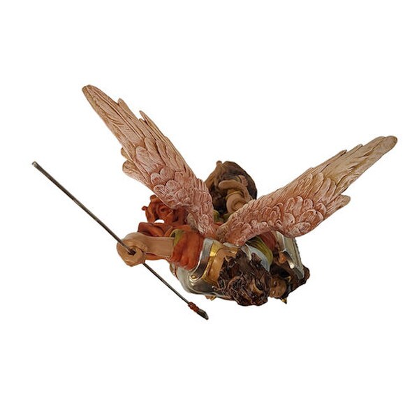 Top view of sculpture Saint Michael in Motion Spearing Devil Statue