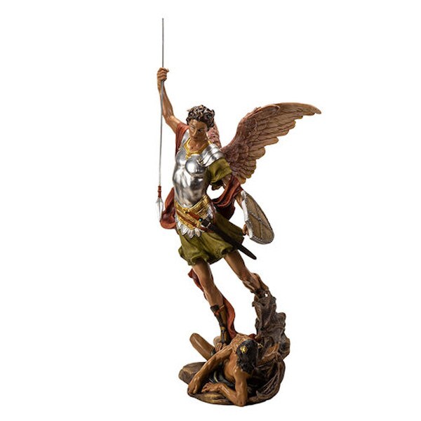 Saint Michael the Archangel depicted in Christian iconography as holding a spear