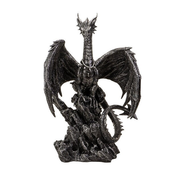 Silver Peak Guardian Dragon Statue standing on mountain peak sculpture